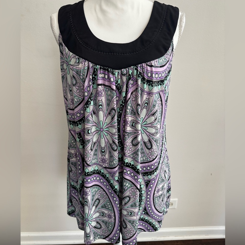 Lane Bryant Black and Purple Floral Blouse